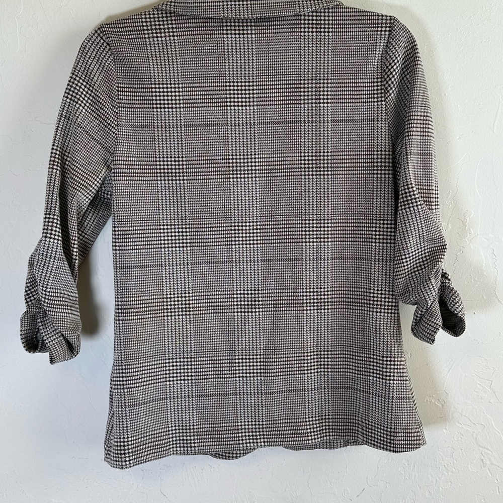 Brown Plaid 3/4 Length Sleeve Single Button Career Blazer Jacket Sz S - Picture 6 of 7